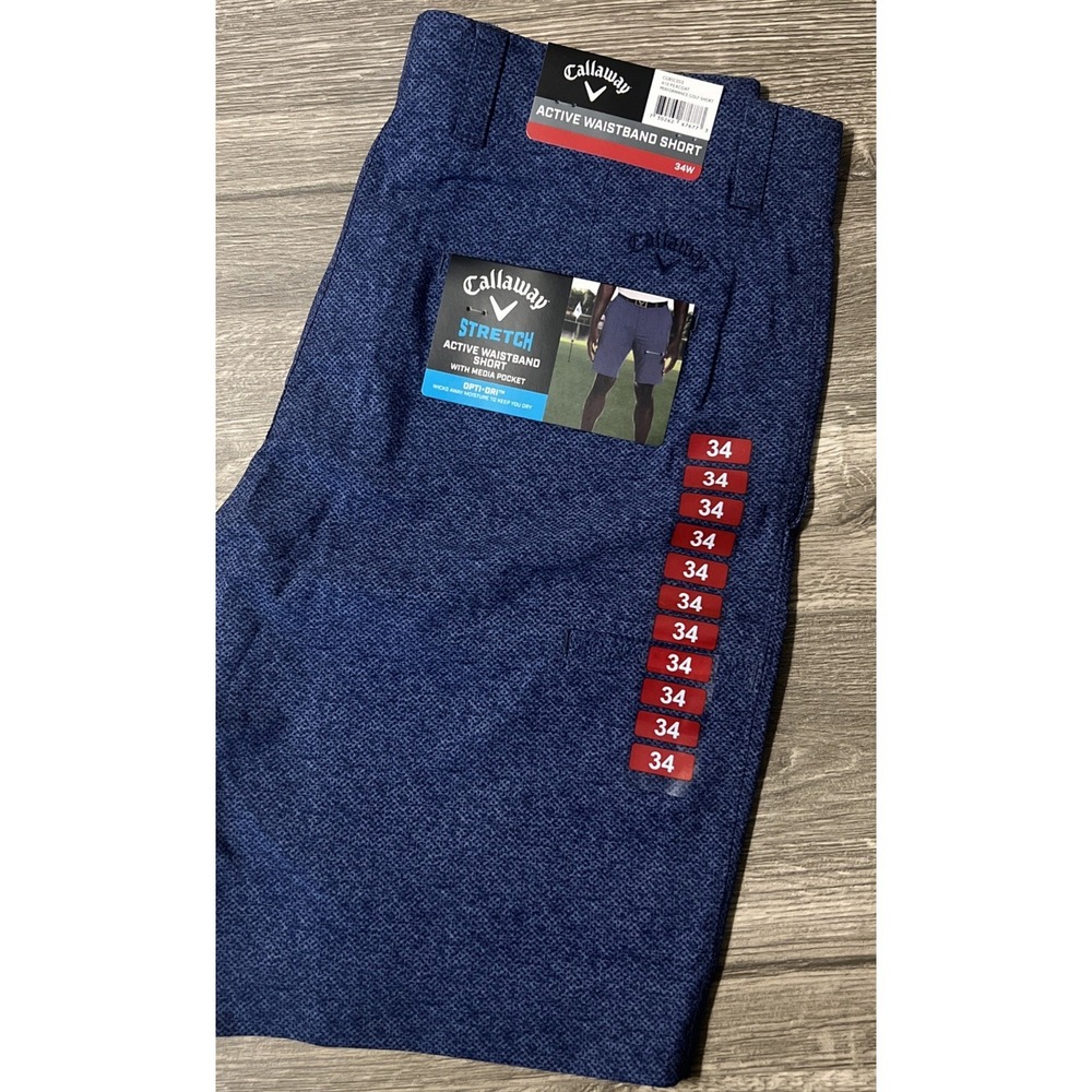 Callaway Stretch Opti-Dri Active Waistband Blue Golf Shorts Size 34W (34x9), NWT